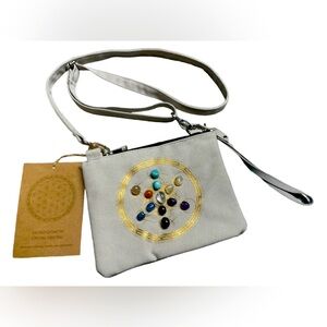 NWT Sacred Geometry Crystal Grid Crossbody Bag, Genuine Crystals & Gem Stones